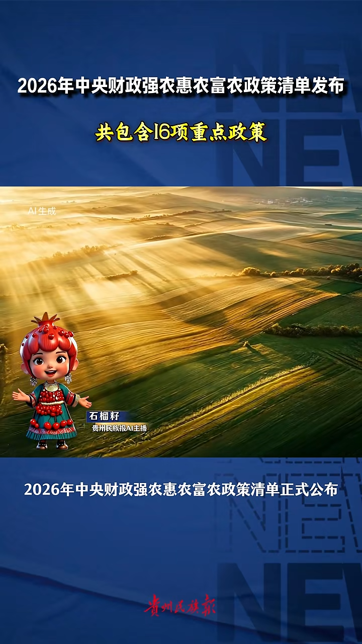  石榴籽播报│2026年中央财政强农惠农富农政策清单发布