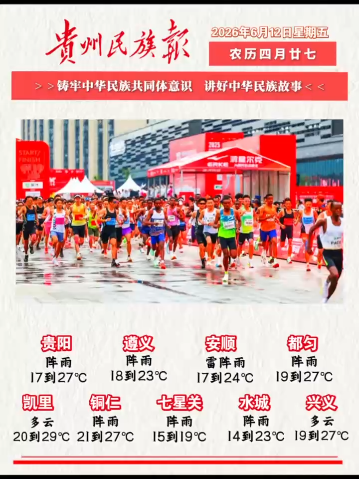 贵州民族报  早报早知道 |早上好，今天是6月12日，欢迎收看贵州民族报新闻速读～#贵州新闻#贵州天气