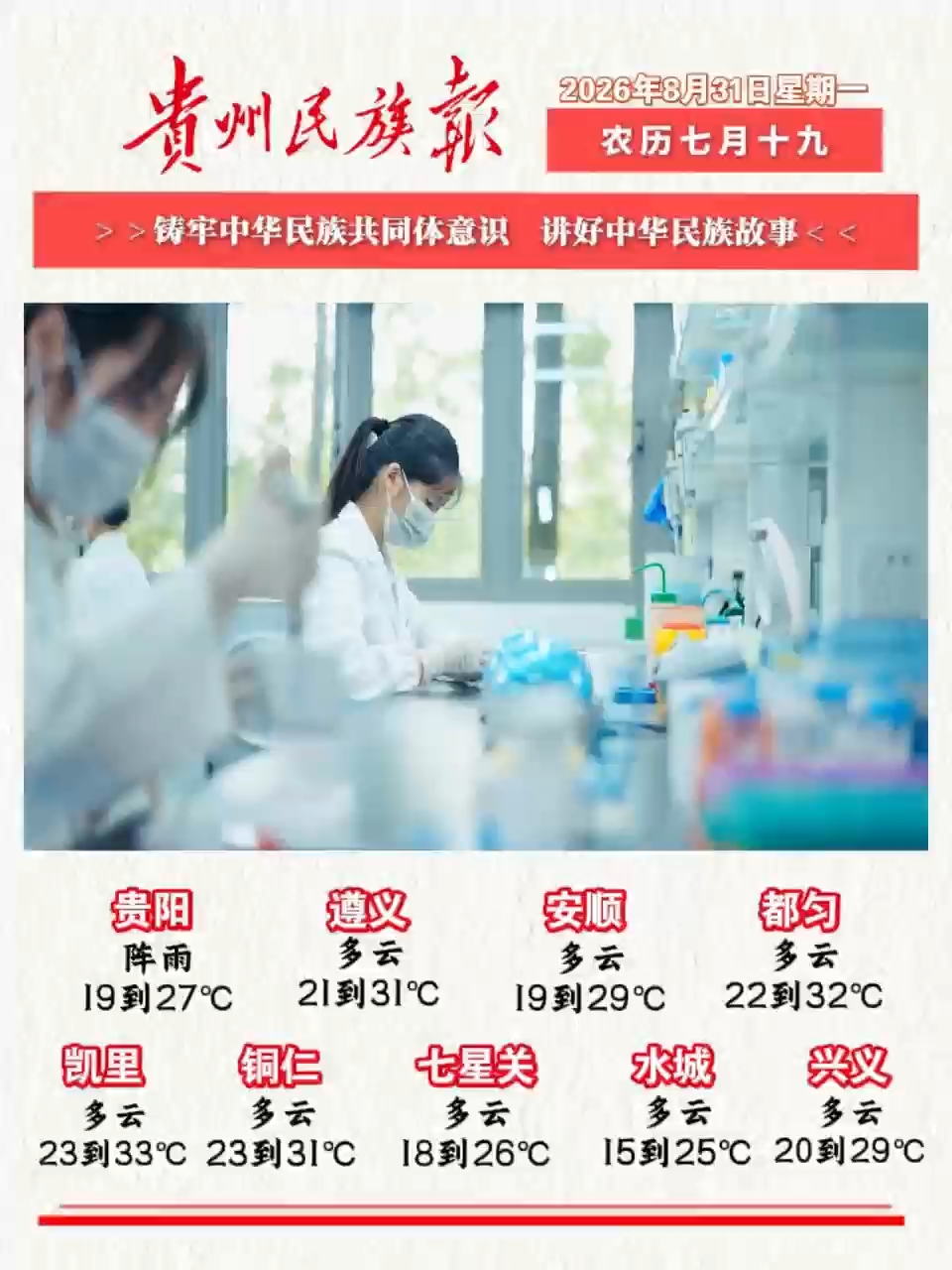 贵州民族报  早报早知道 |早上好，今天是8月31日，欢迎收看贵州民族报新闻速读～#贵州新闻#贵州天气